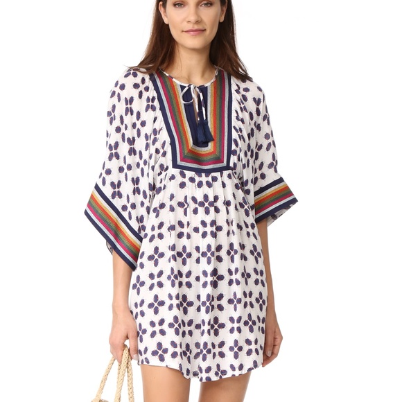 Tory Burch Tunic Caftan  Beach to Street  Print Coverup Dress Feliz M - Picture 1 of 7